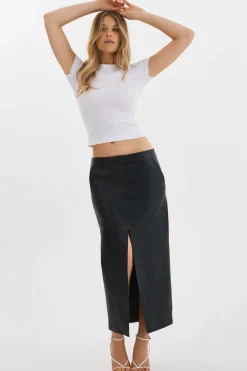 Outlet LAMARQUE ABIA | Low Waist Leather Maxi Skirt Black