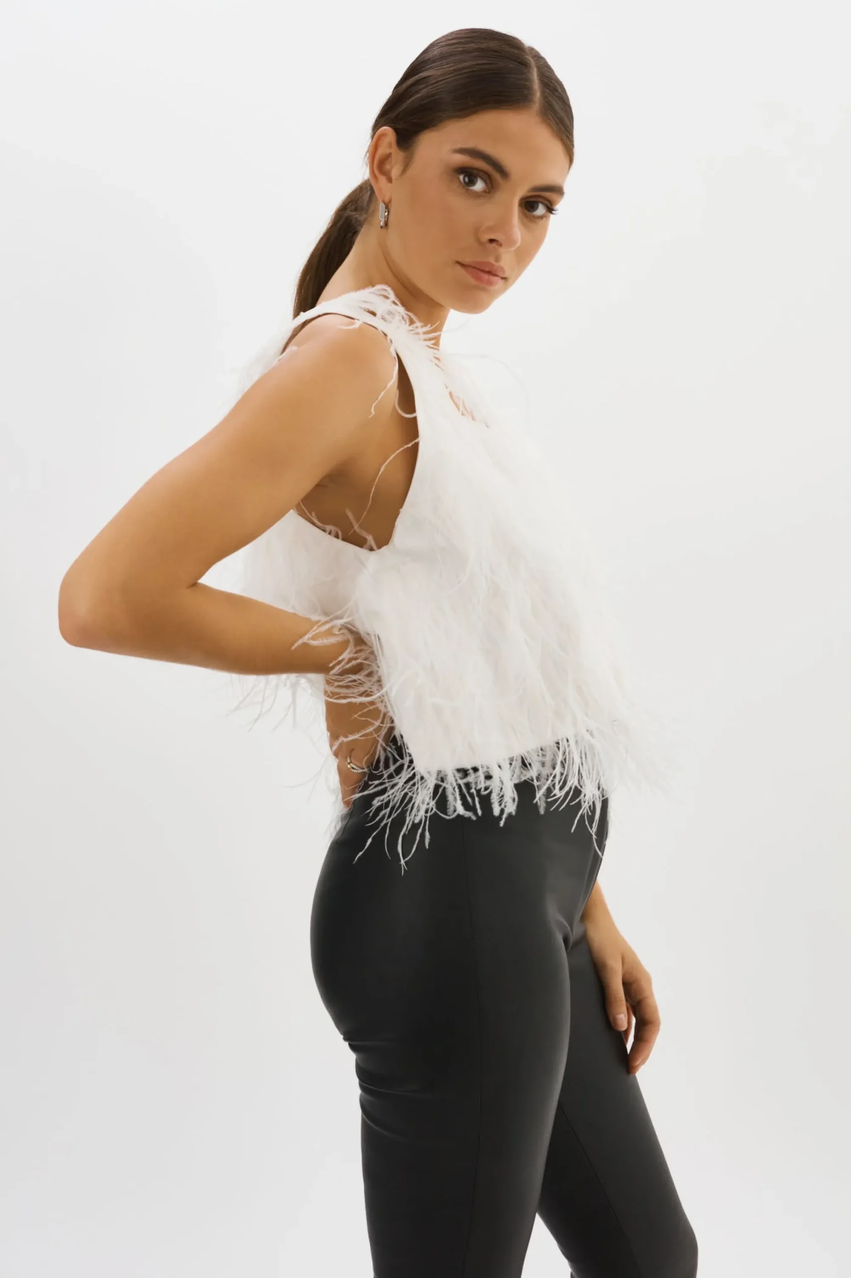 Clearance LAMARQUE ABRIELLE | Ostrich Feather Top WHITE