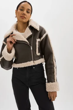 Fashion LAMARQUE ADRINA | Faux Shearling Crop Jacket Brown
