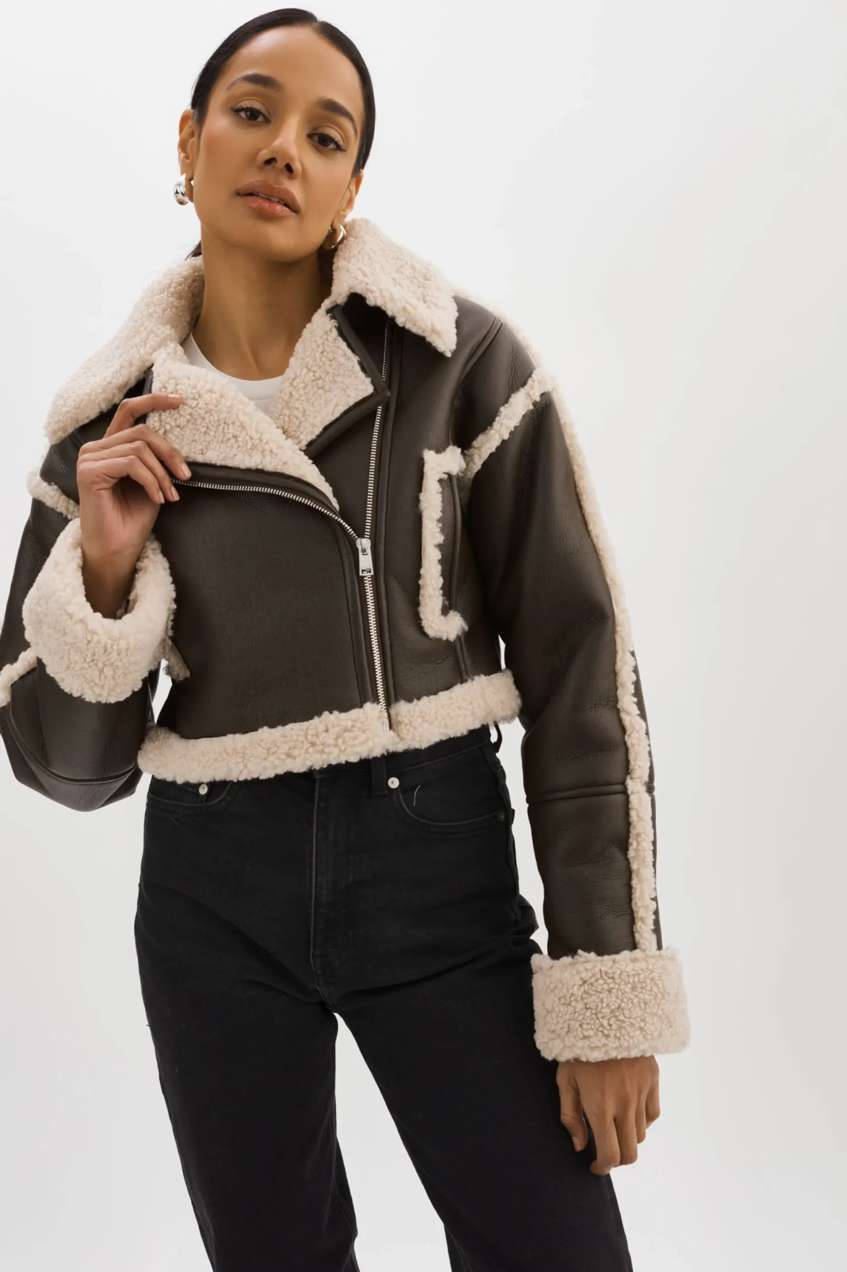 Fashion LAMARQUE ADRINA | Faux Shearling Crop Jacket Brown
