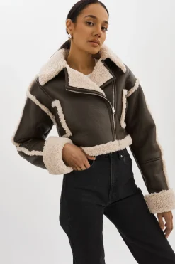 Fashion LAMARQUE ADRINA | Faux Shearling Crop Jacket Brown