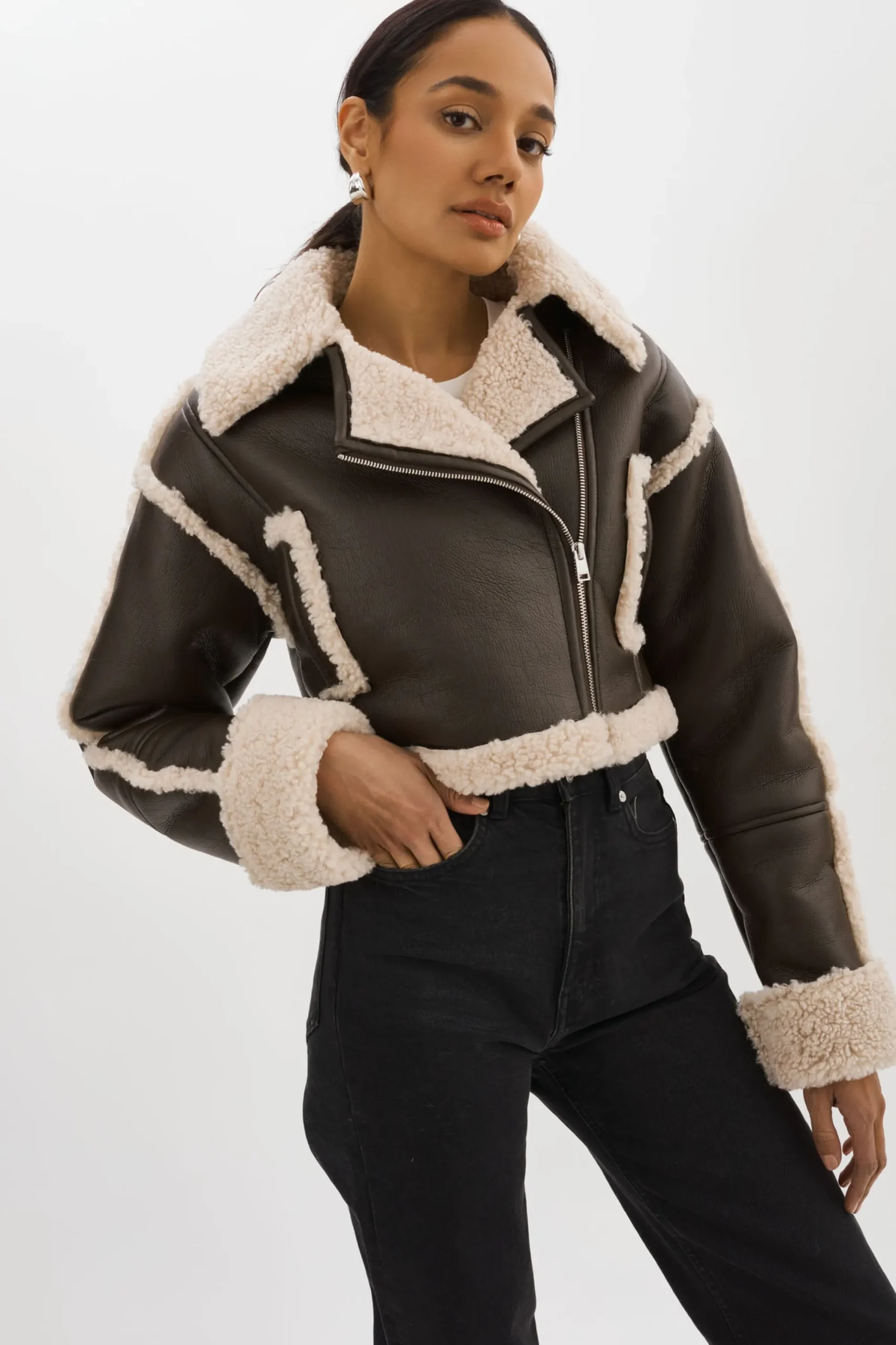Fashion LAMARQUE ADRINA | Faux Shearling Crop Jacket Brown