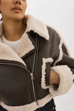 Fashion LAMARQUE ADRINA | Faux Shearling Crop Jacket Brown