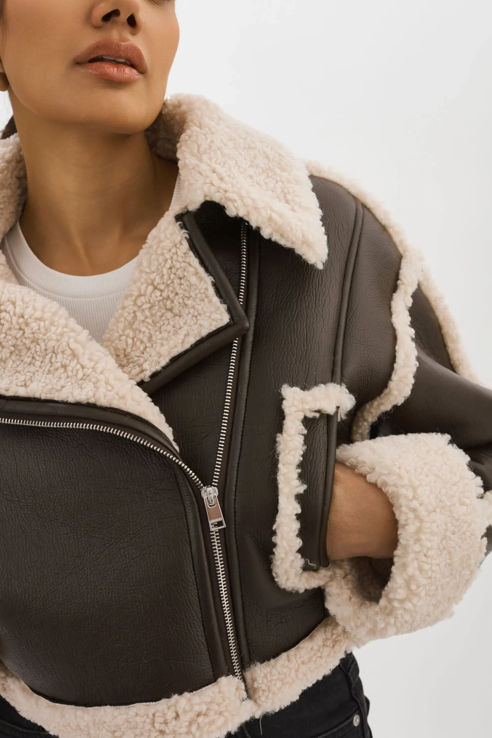 Fashion LAMARQUE ADRINA | Faux Shearling Crop Jacket Brown