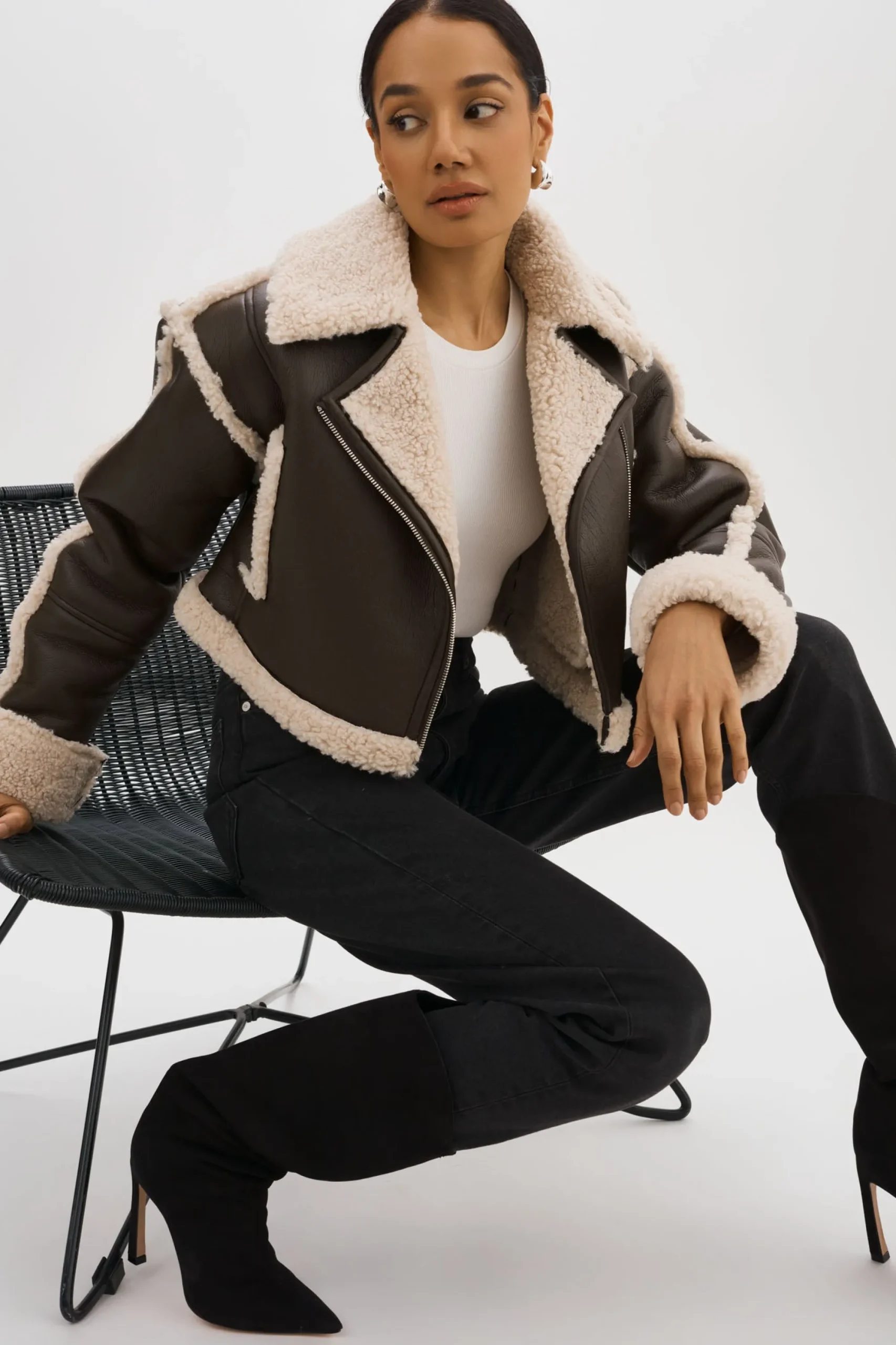 Fashion LAMARQUE ADRINA | Faux Shearling Crop Jacket Brown