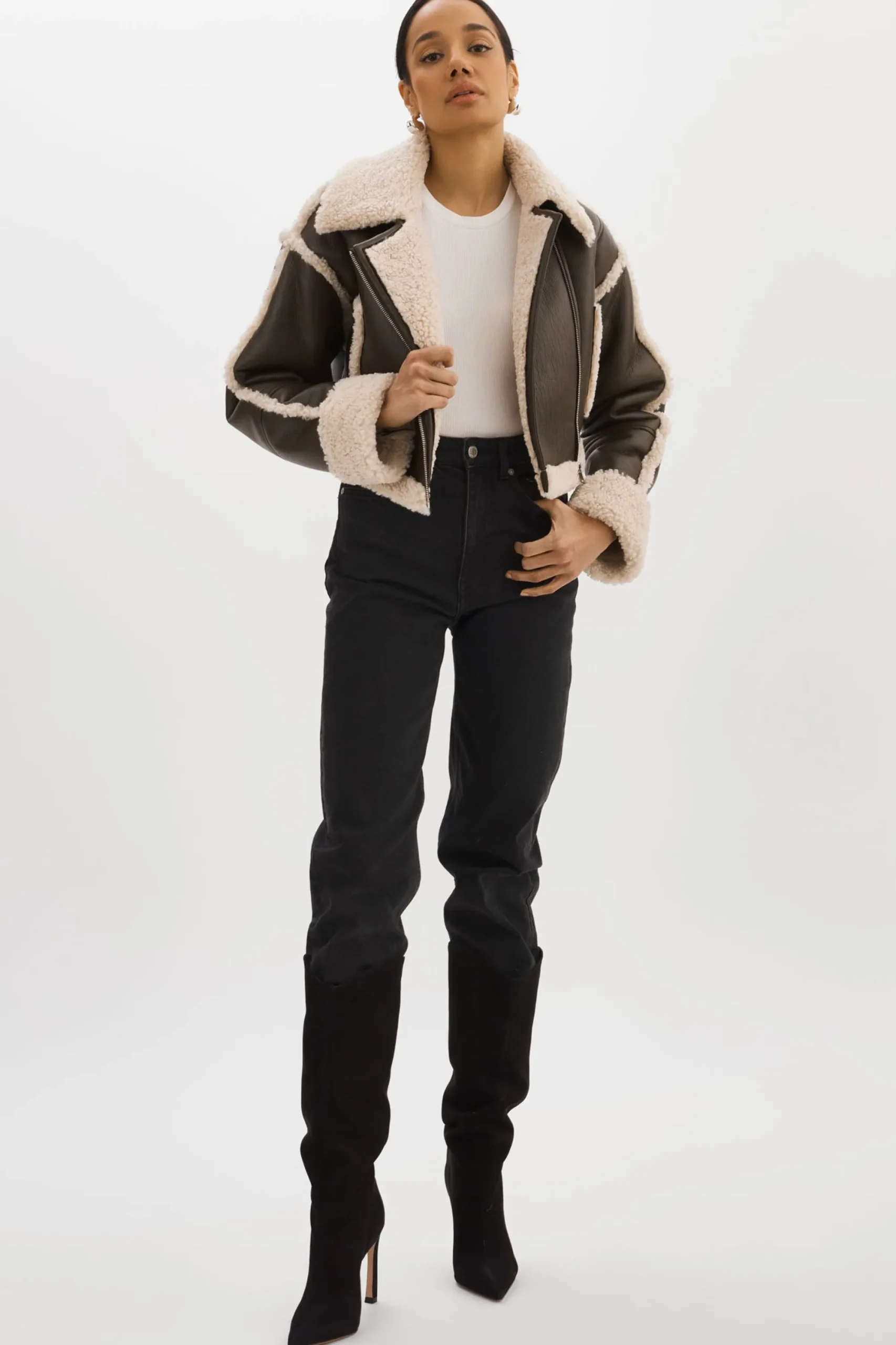 Fashion LAMARQUE ADRINA | Faux Shearling Crop Jacket Brown