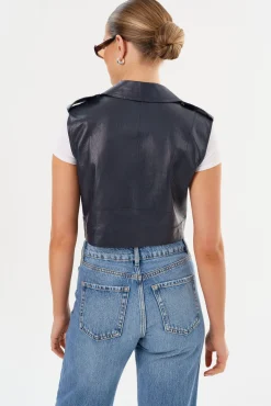 Best LAMARQUE AMALIA | Leather Biker Vest Navy