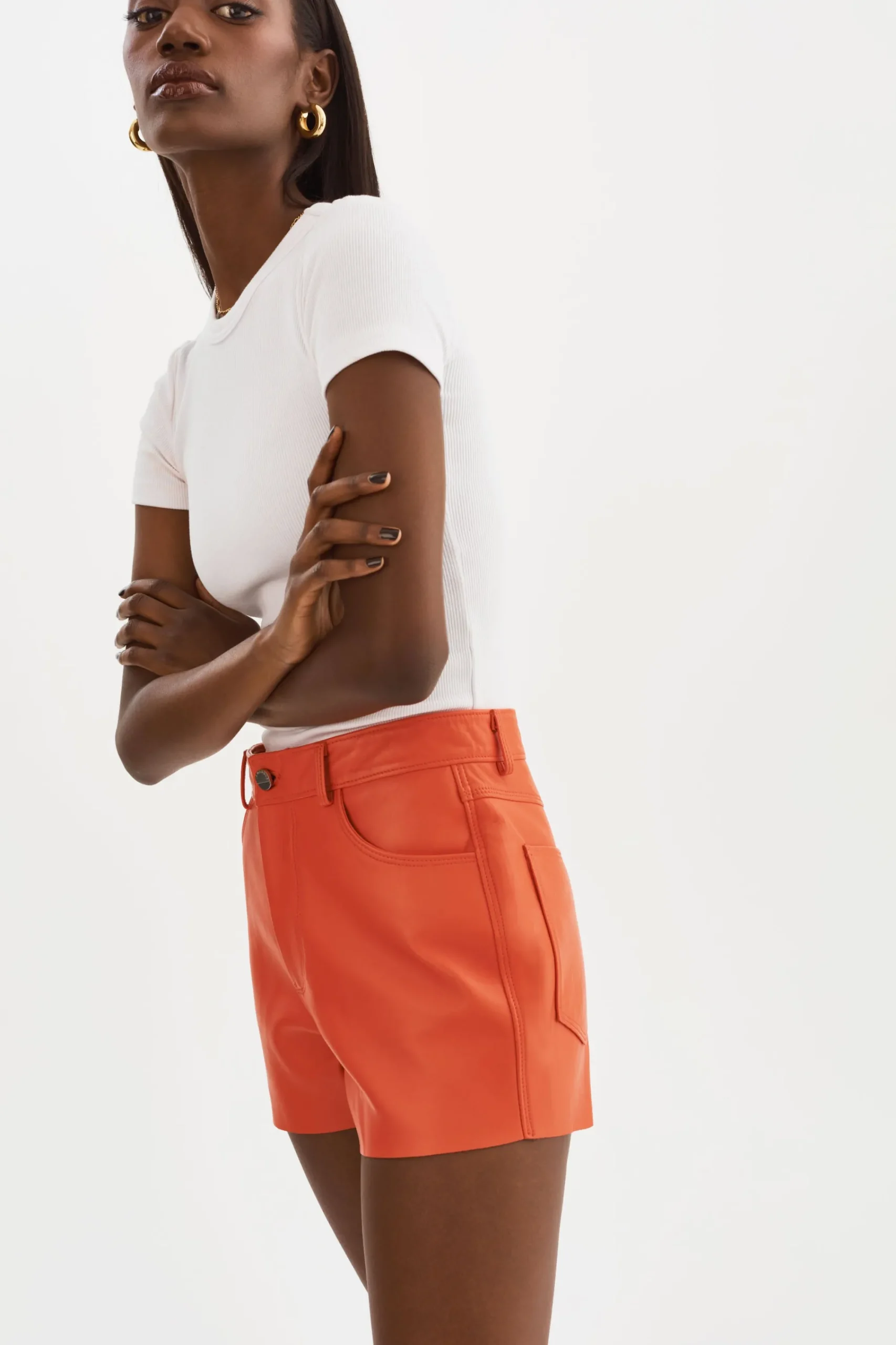 Best Sale LAMARQUE ANIKA | Leather High-Waisted Shorts Spicy Orange