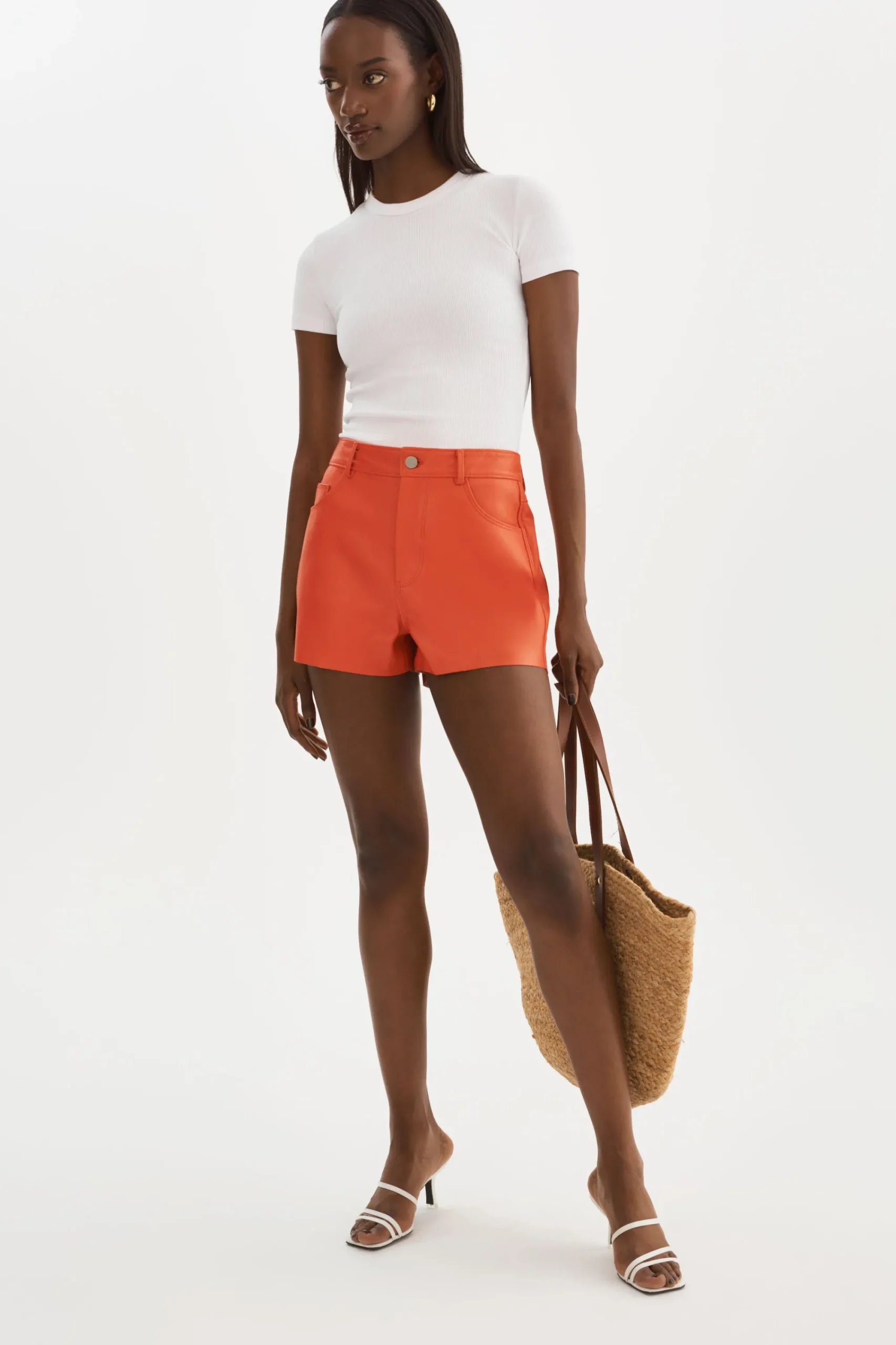Best Sale LAMARQUE ANIKA | Leather High-Waisted Shorts Spicy Orange