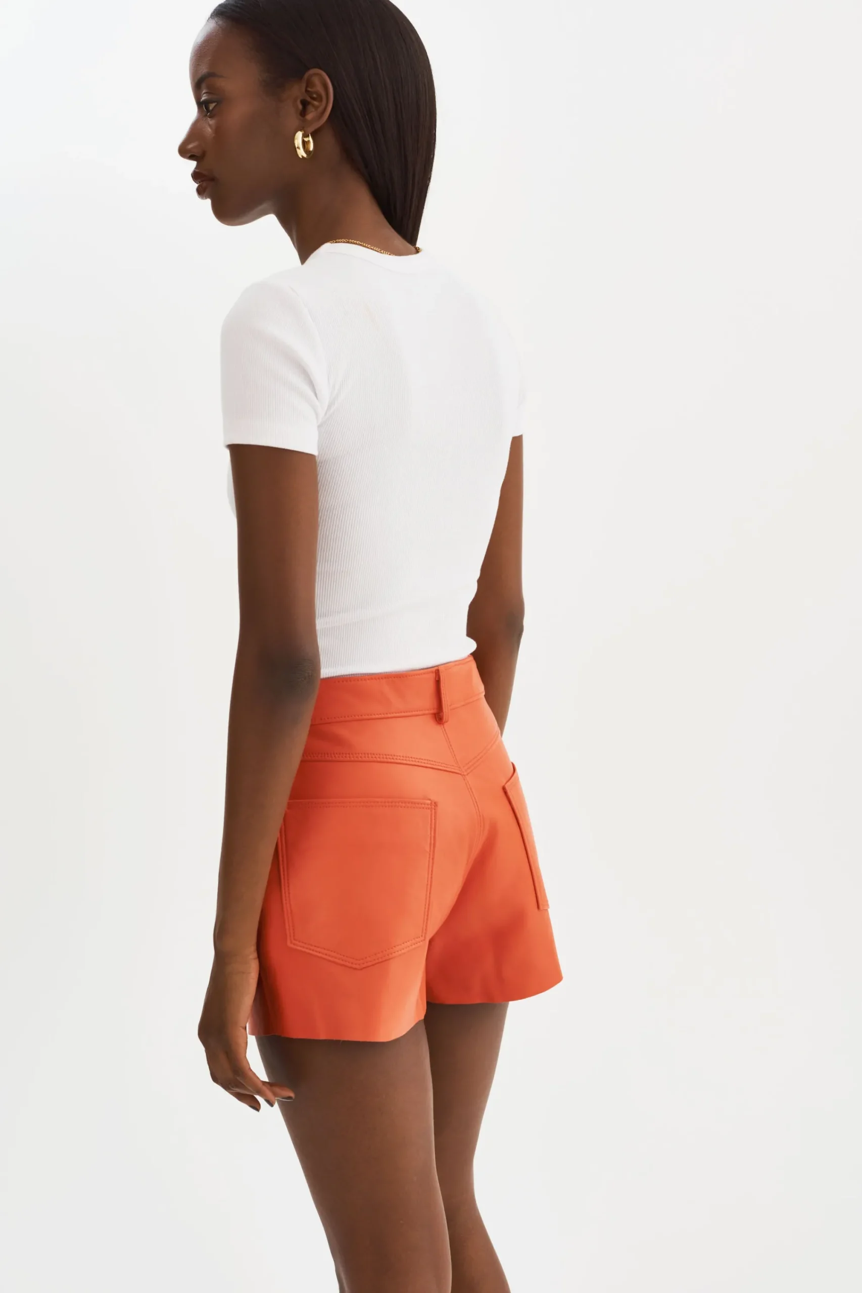 Best Sale LAMARQUE ANIKA | Leather High-Waisted Shorts Spicy Orange