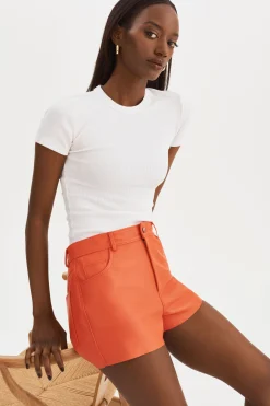 Best Sale LAMARQUE ANIKA | Leather High-Waisted Shorts Spicy Orange
