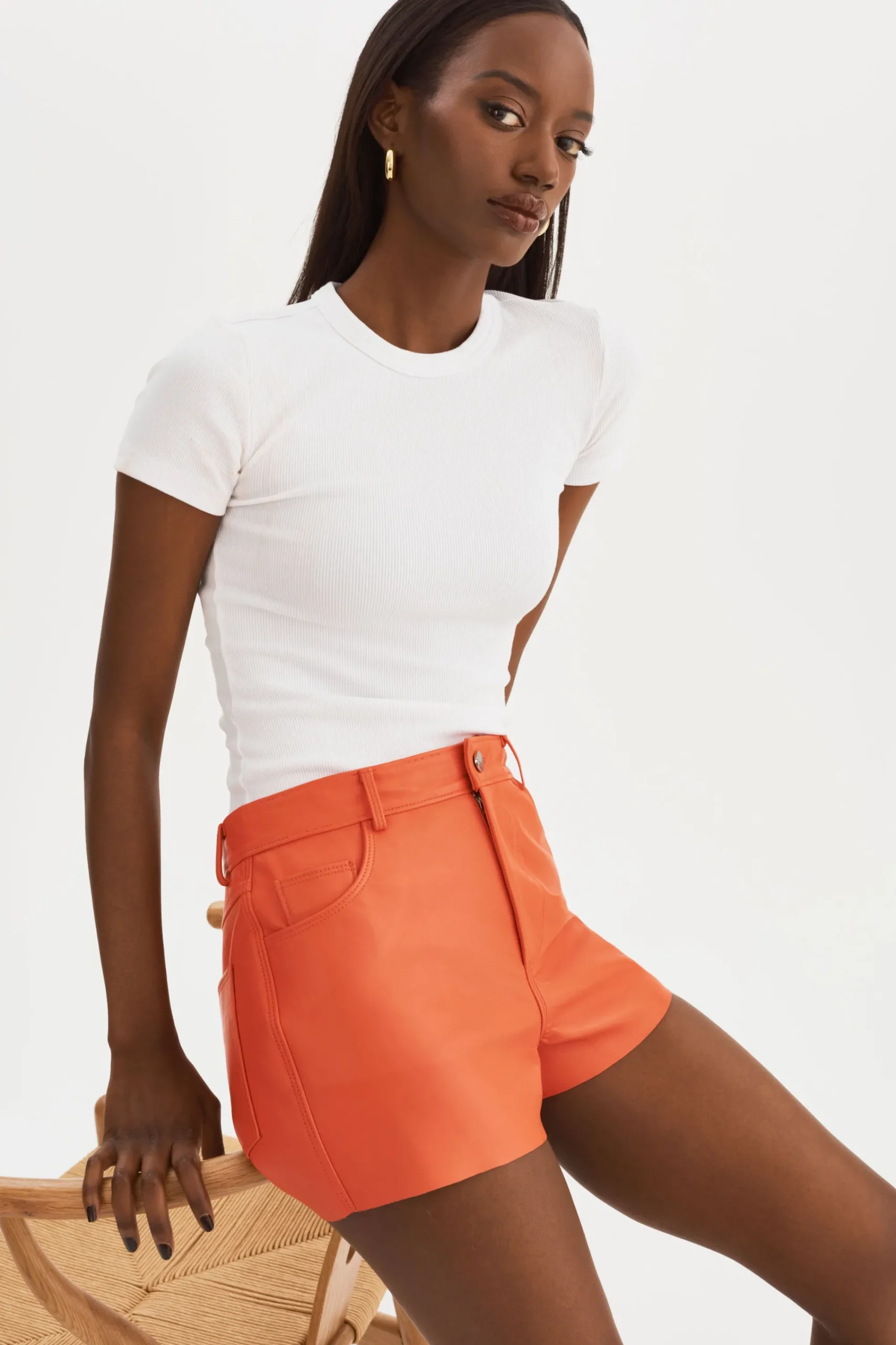 Best Sale LAMARQUE ANIKA | Leather High-Waisted Shorts Spicy Orange