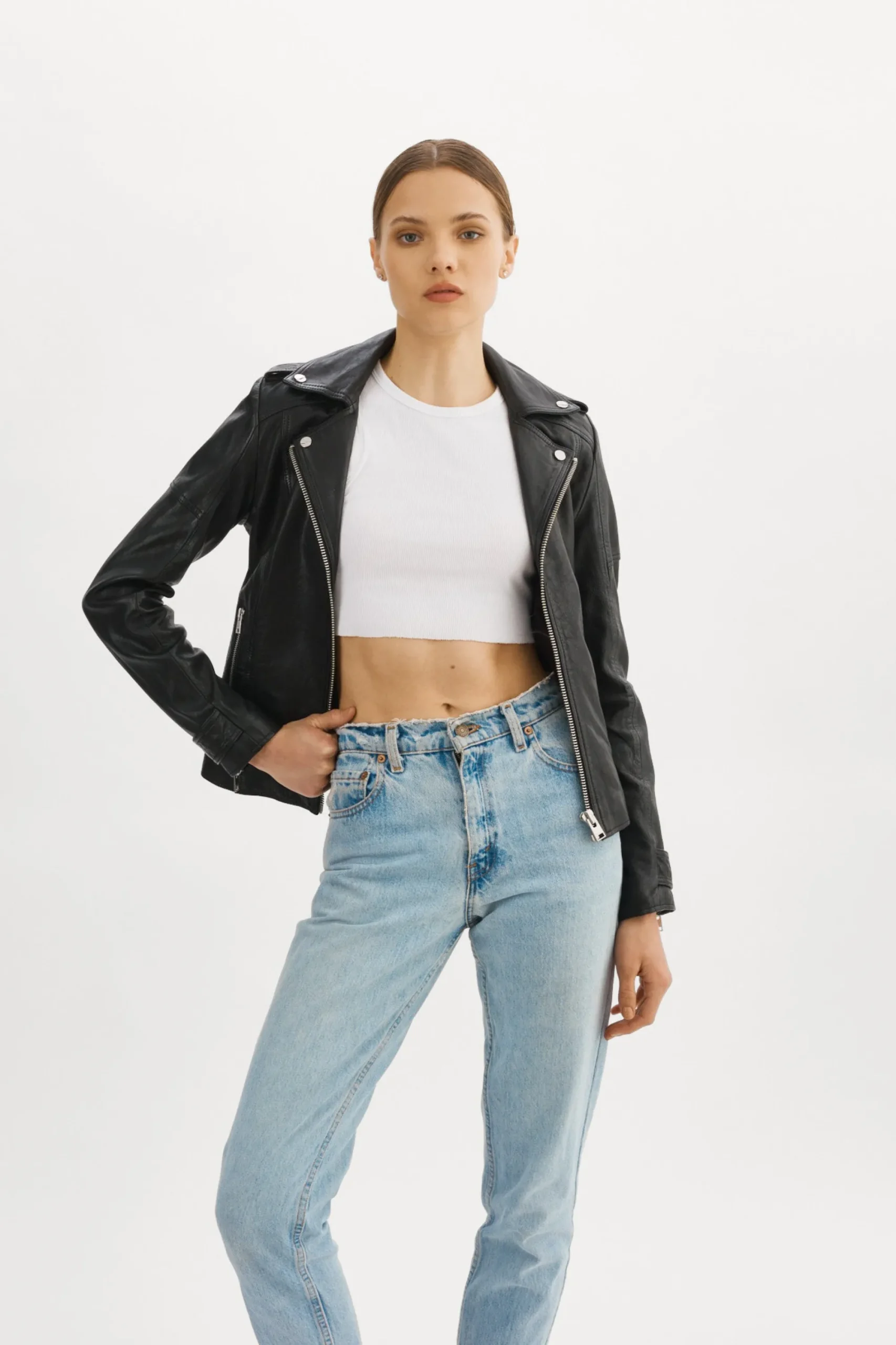 Clearance LAMARQUE ANNA | Leather Biker Jacket Black