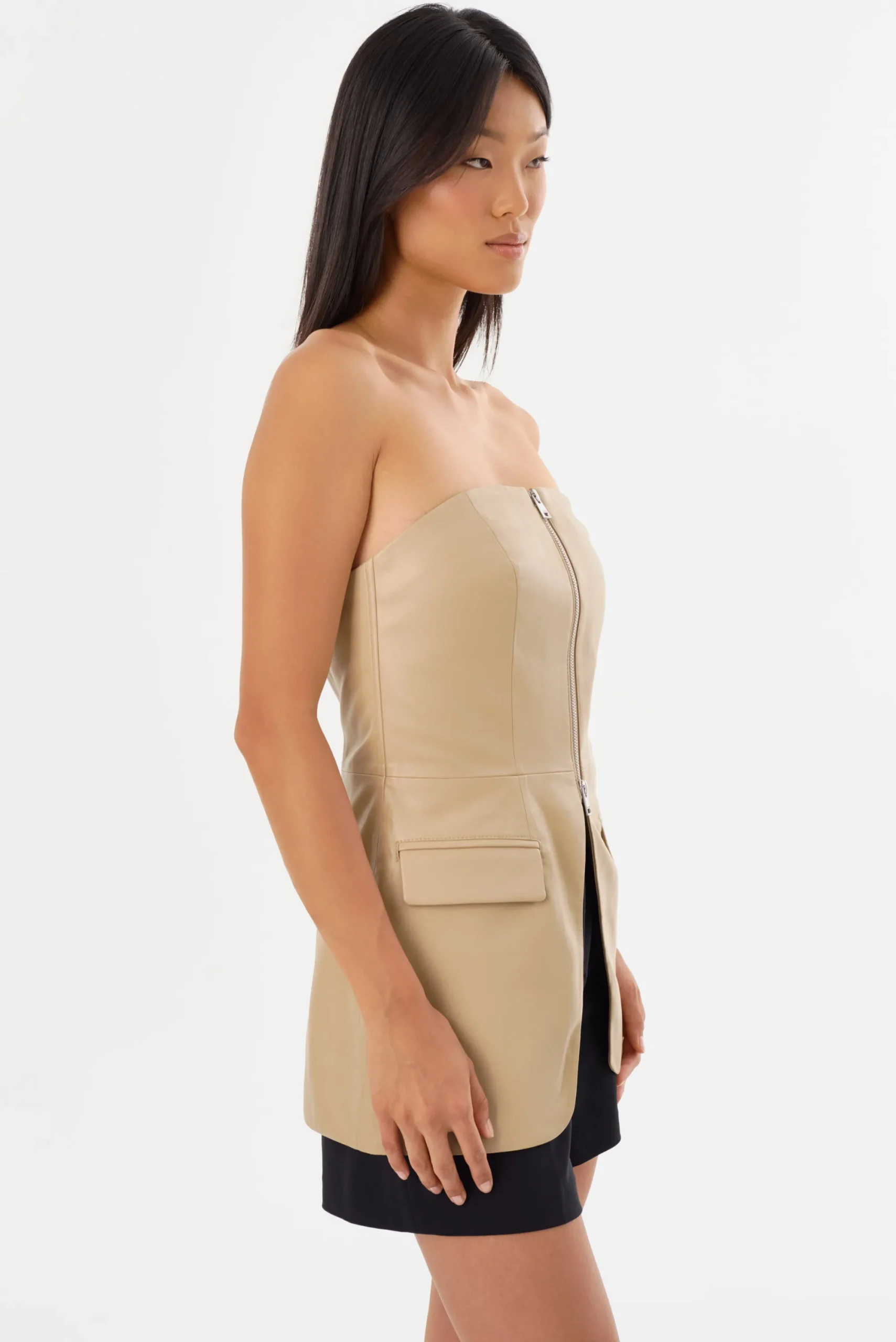Clearance LAMARQUE AVANI | Faux Leather Bustier Top Wheat