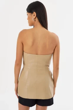 Clearance LAMARQUE AVANI | Faux Leather Bustier Top Wheat