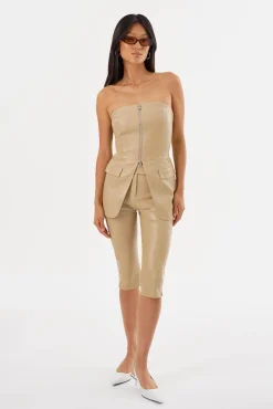 Clearance LAMARQUE AVANI | Faux Leather Bustier Top Wheat