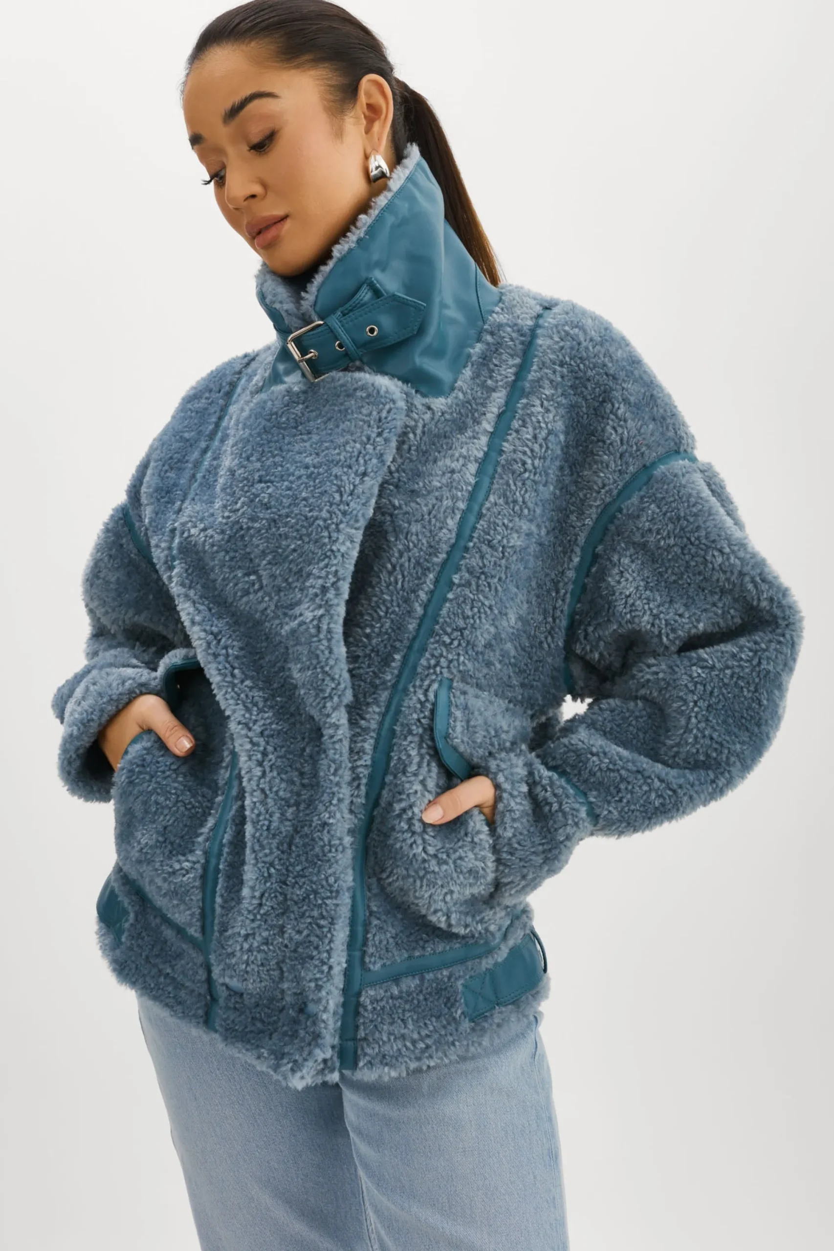 Best Sale LAMARQUE BADU | Oversized Faux Shearling Jacket Dusty Blue