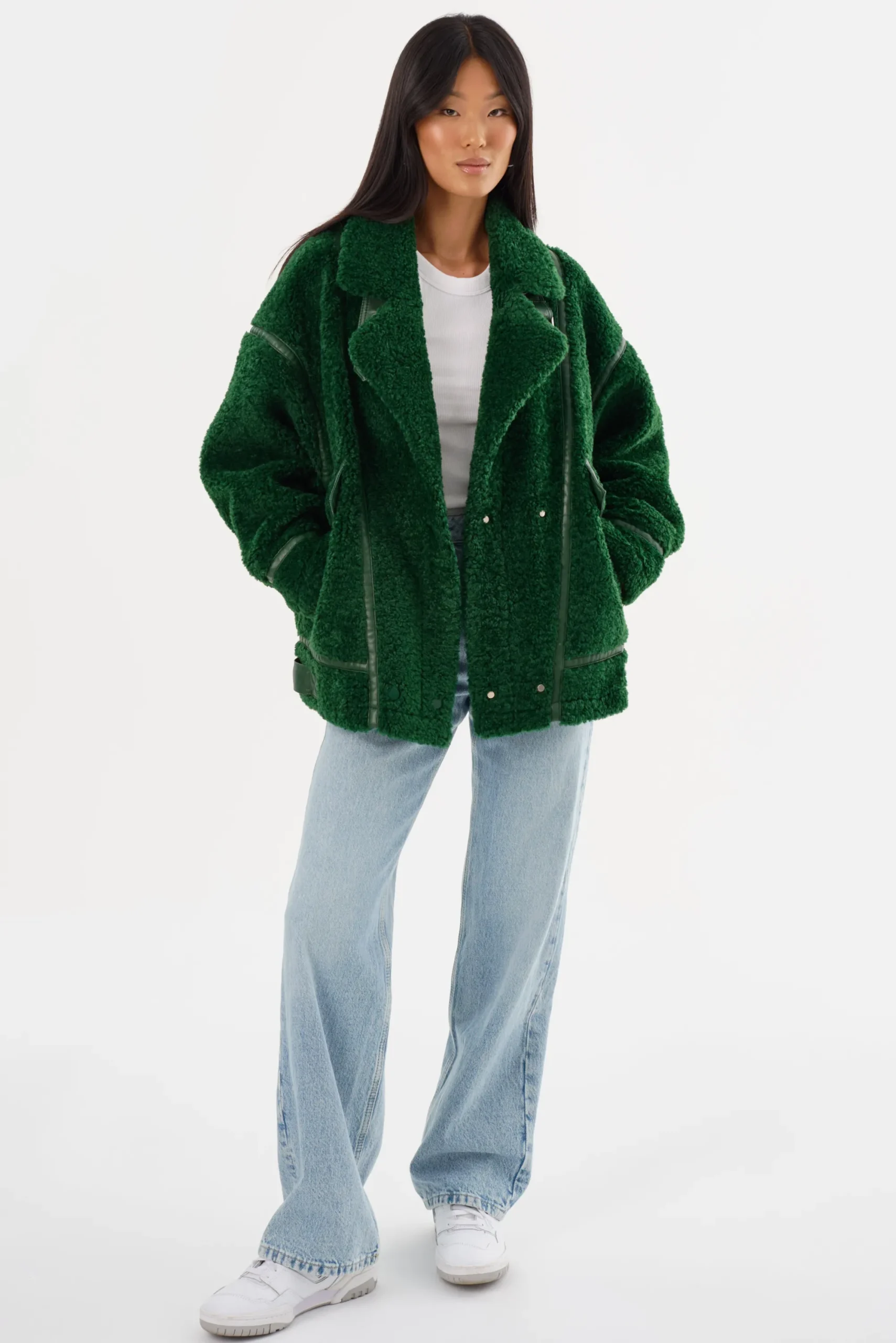 Shop LAMARQUE BADU | Oversized Faux Shearling Jacket Green