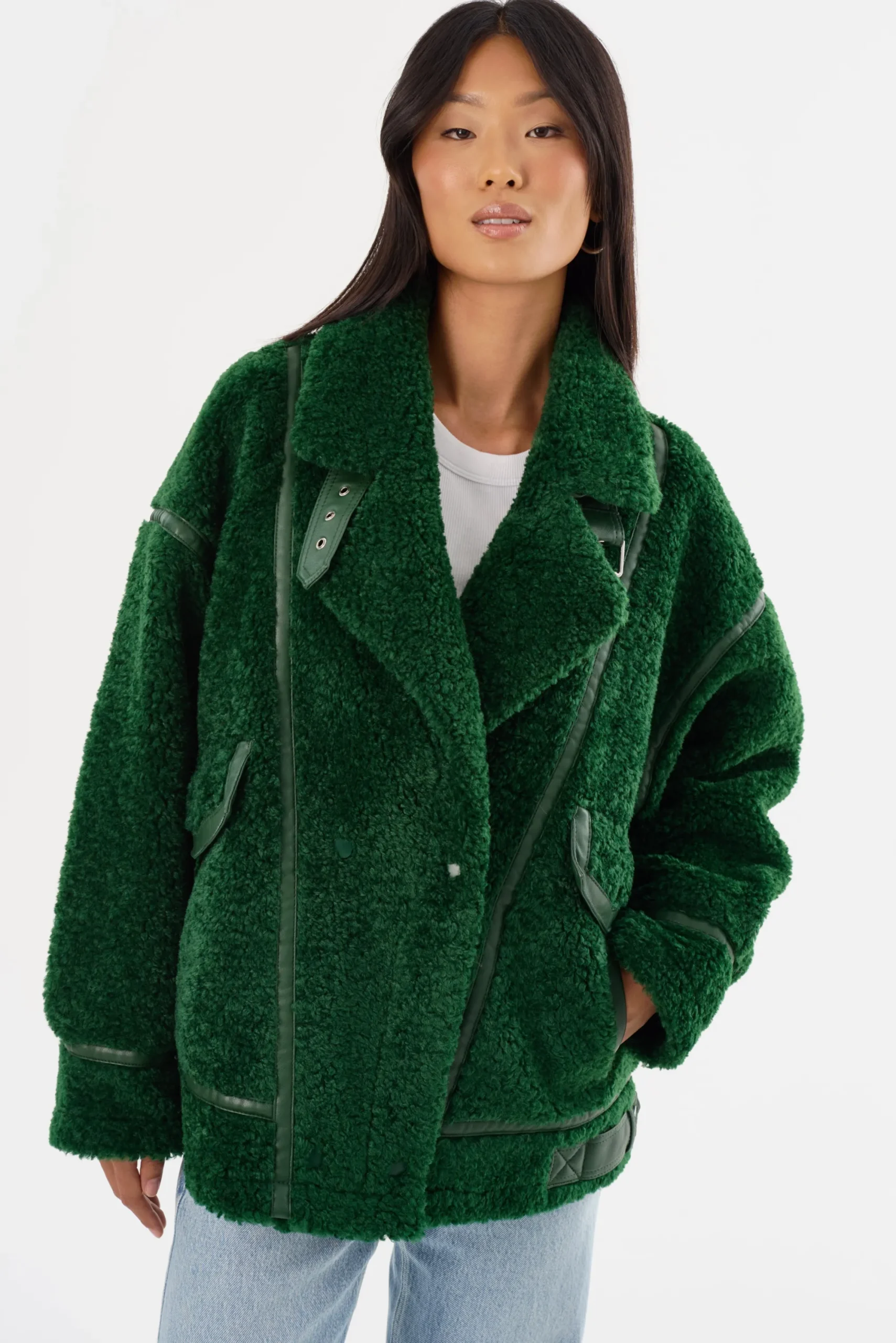 Shop LAMARQUE BADU | Oversized Faux Shearling Jacket Green