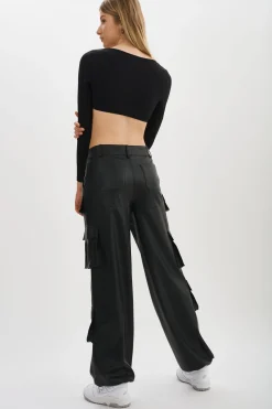 Clearance LAMARQUE BOBBI | Faux Leather Cargo Pants Black