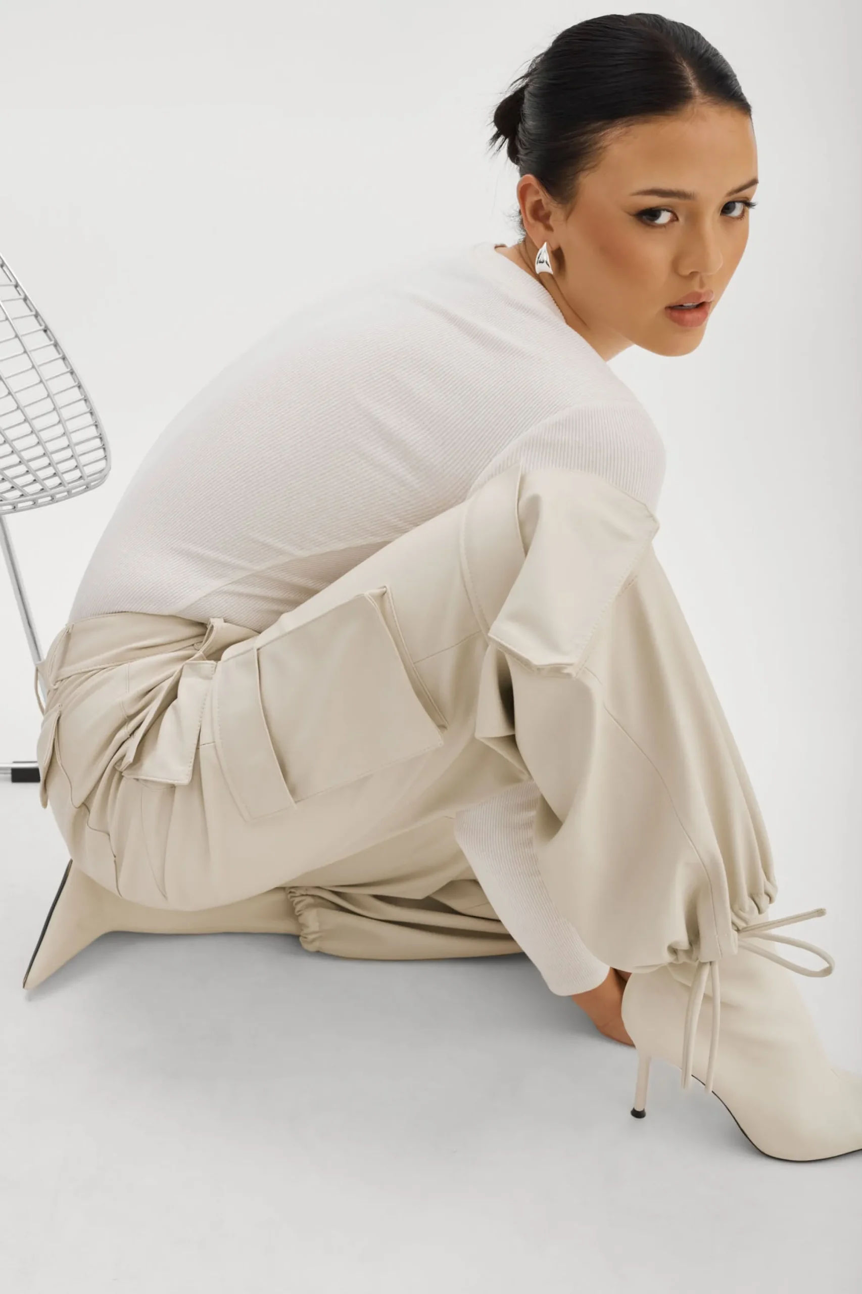 Online LAMARQUE BOBBI | Faux Leather Cargo Pants Bone