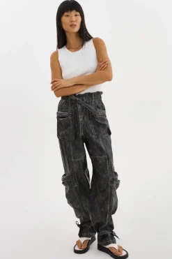 Outlet LAMARQUE BRAXTON | Faux Leather Cargo Pants Vintage Black