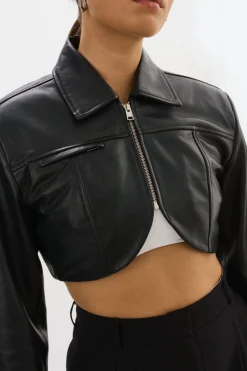 Fashion LAMARQUE BRIELLE | Cropped Leather Jacket Black