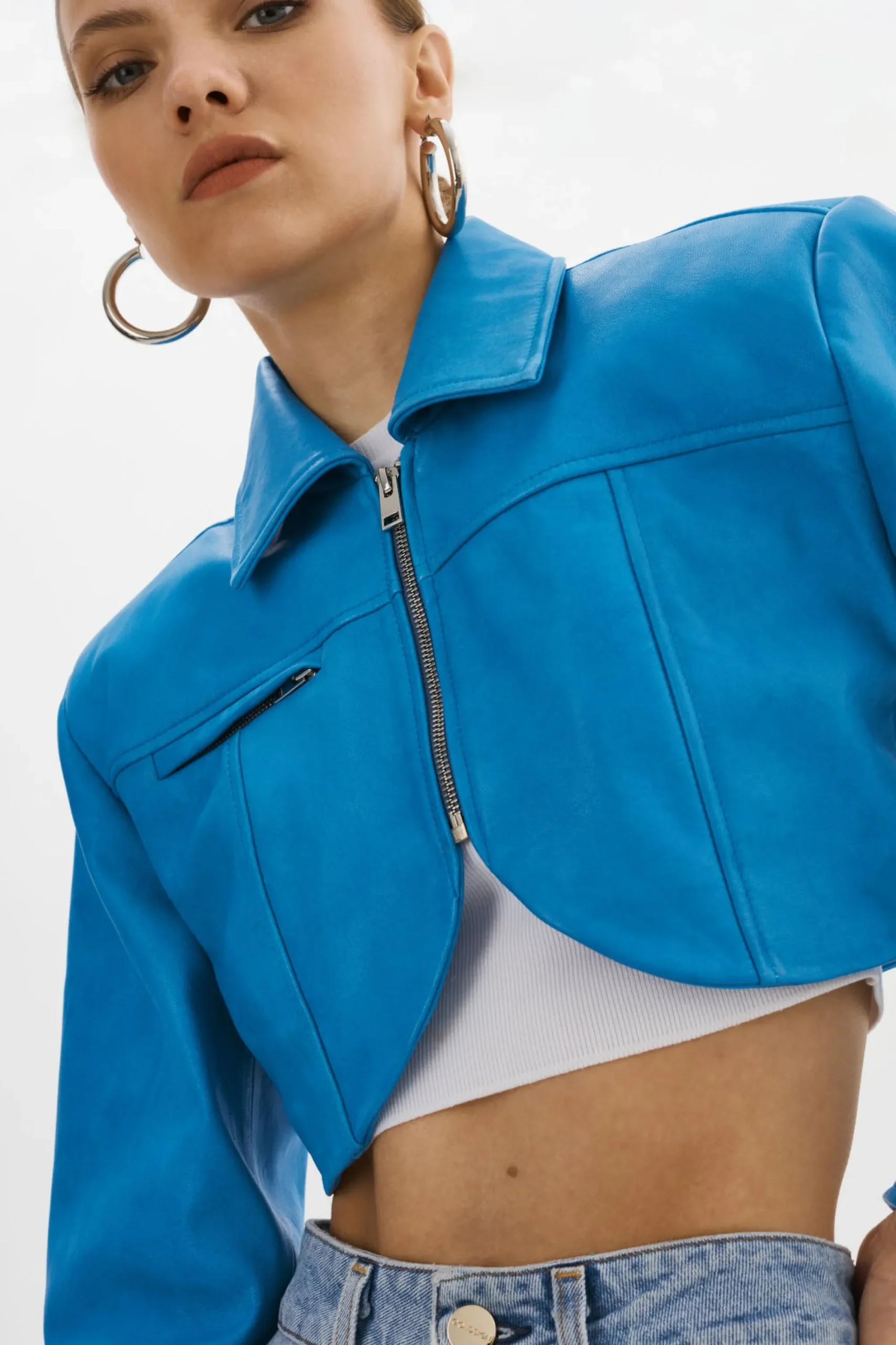 Fashion LAMARQUE BRIELLE | Cropped Leather Jacket Faded Jean