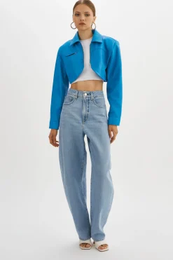 Fashion LAMARQUE BRIELLE | Cropped Leather Jacket Faded Jean