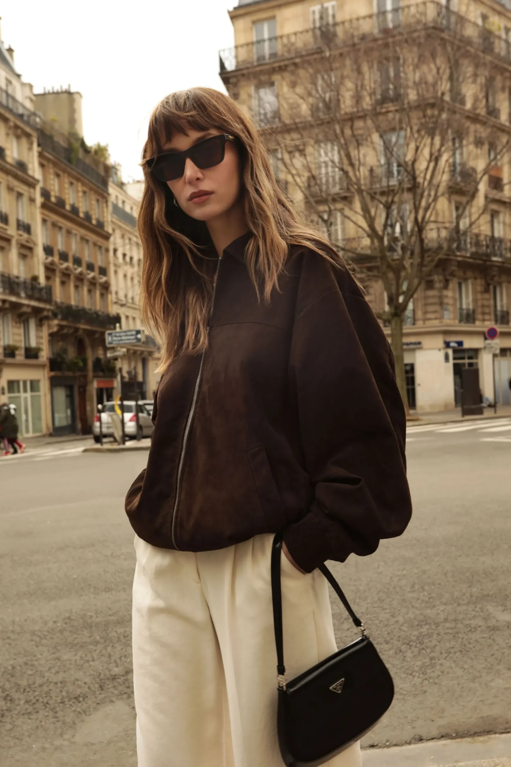 Store LAMARQUE CADEN | Oversized Suede Bomber Jacket Chocolate