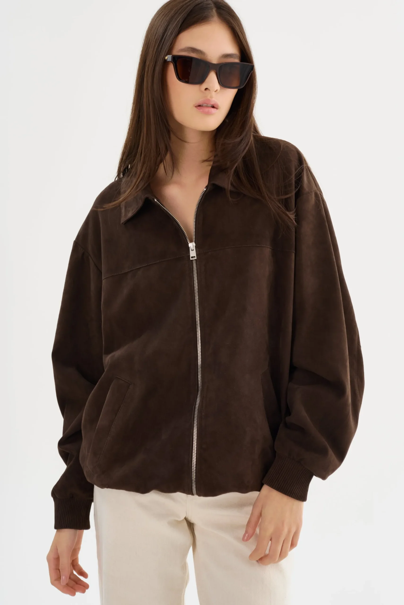 Store LAMARQUE CADEN | Oversized Suede Bomber Jacket Chocolate