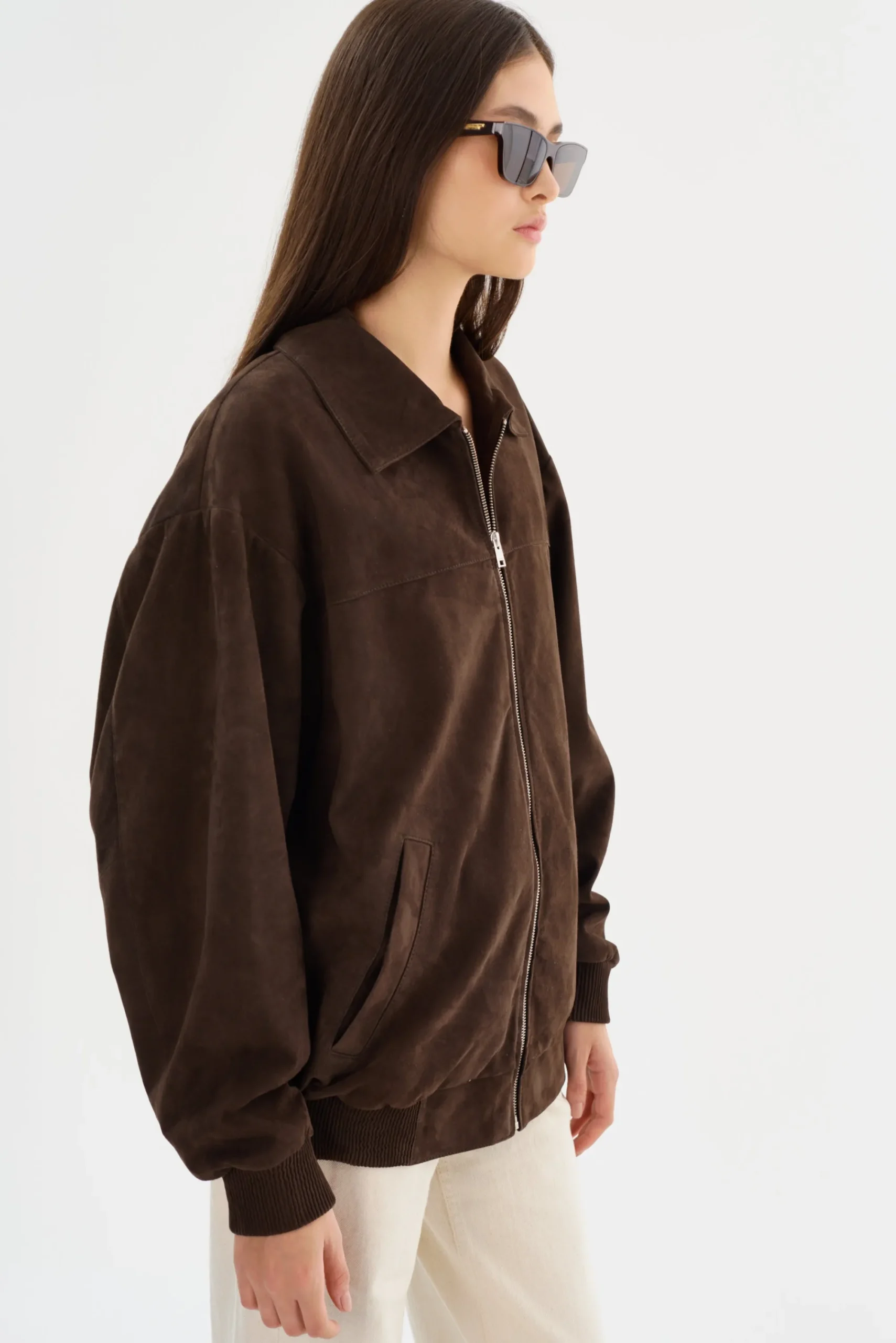 Store LAMARQUE CADEN | Oversized Suede Bomber Jacket Chocolate