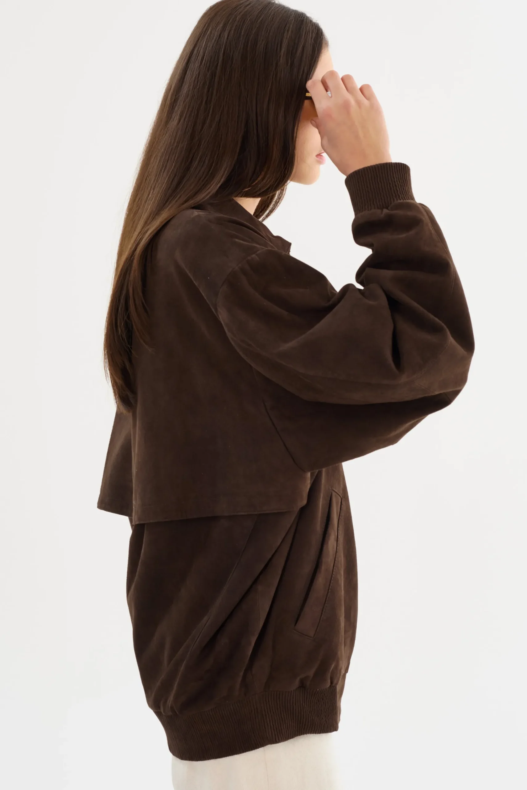 Store LAMARQUE CADEN | Oversized Suede Bomber Jacket Chocolate