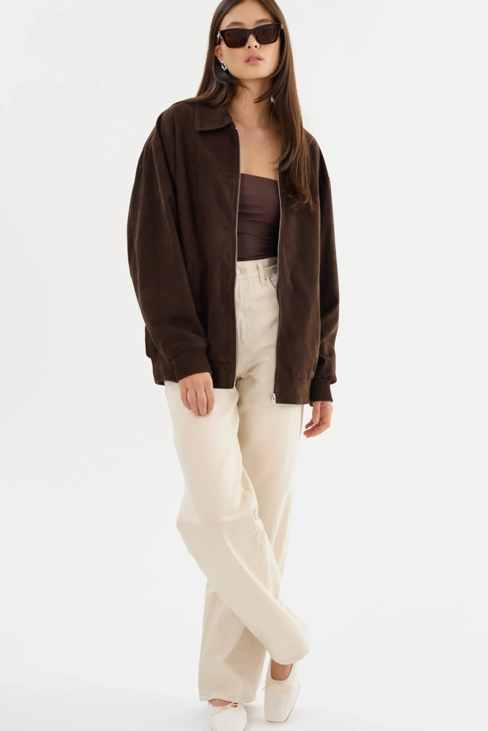 Store LAMARQUE CADEN | Oversized Suede Bomber Jacket Chocolate