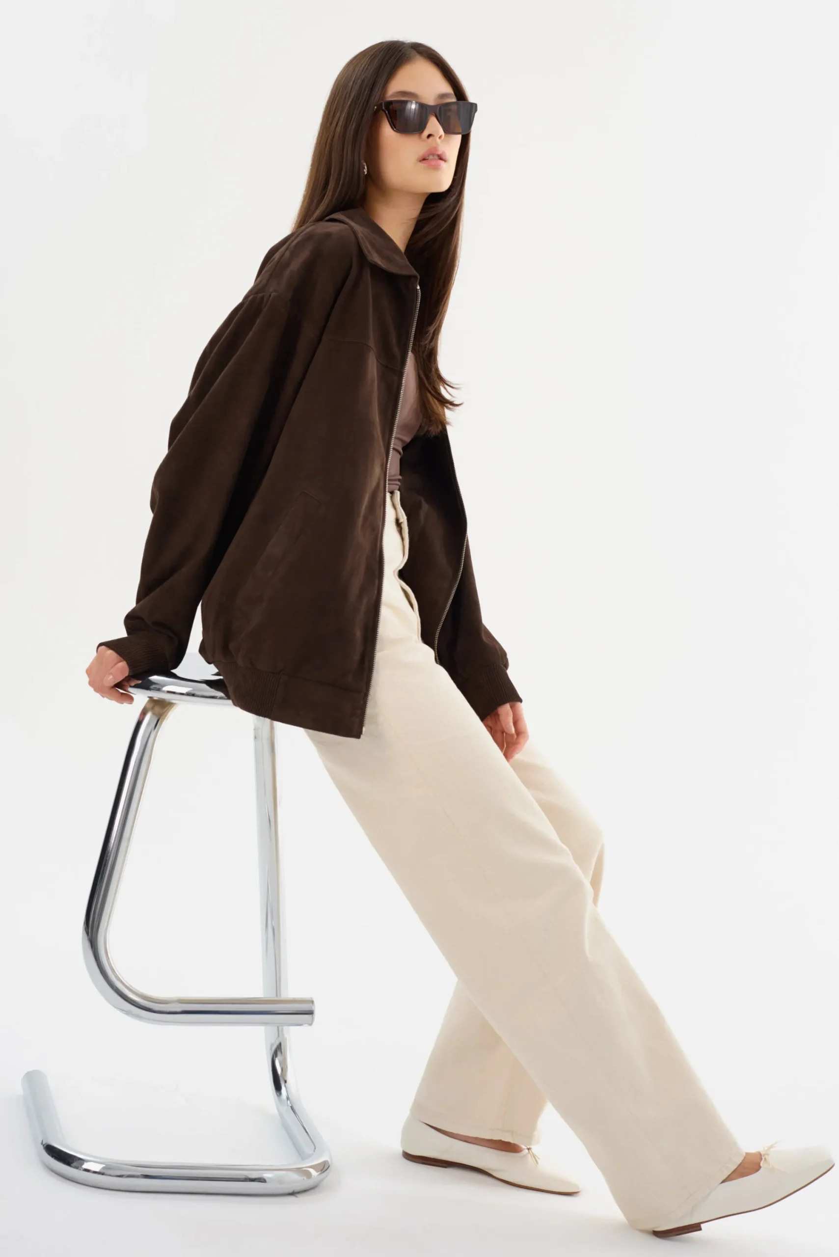 Store LAMARQUE CADEN | Oversized Suede Bomber Jacket Chocolate