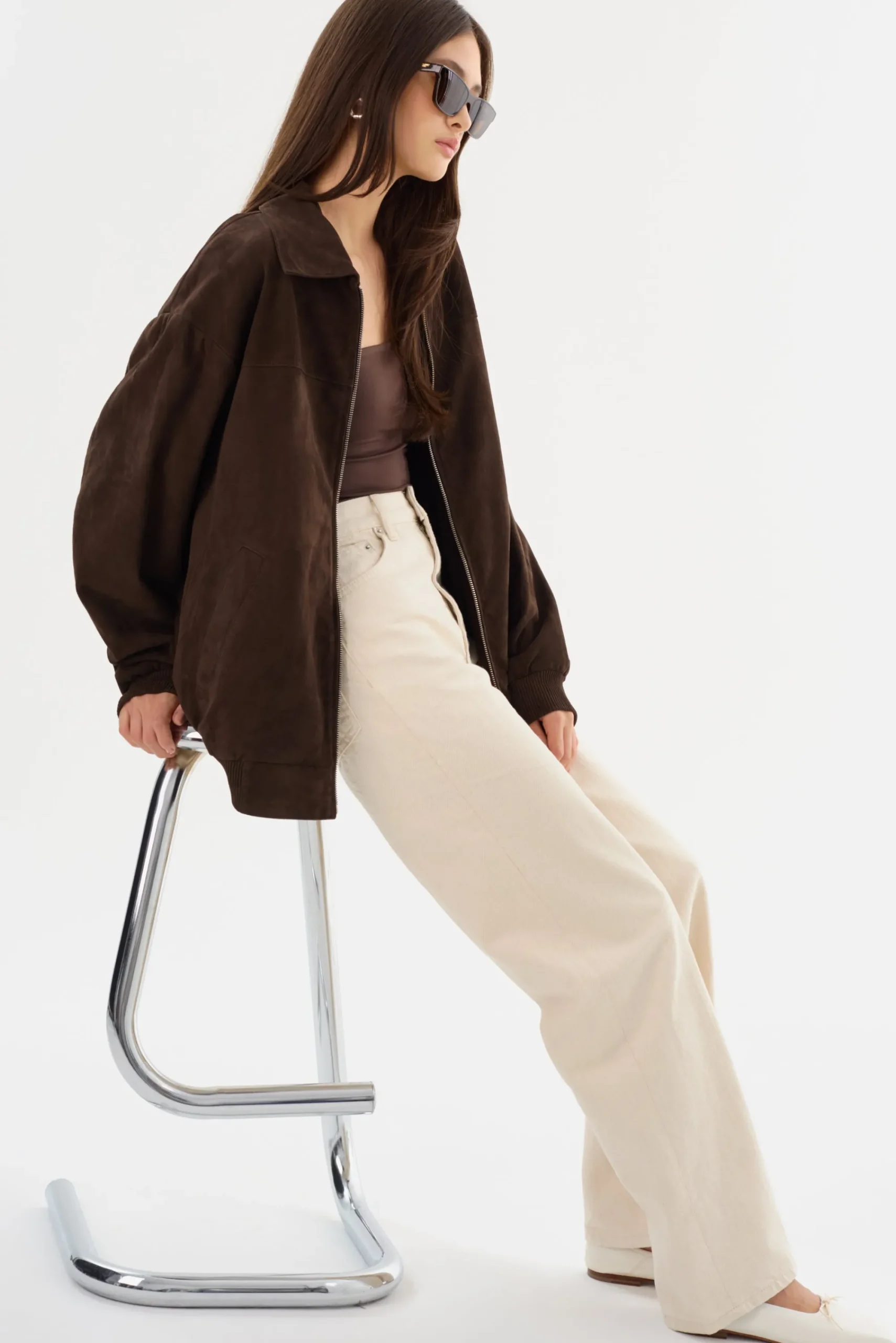 Store LAMARQUE CADEN | Oversized Suede Bomber Jacket Chocolate