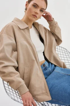 Shop LAMARQUE CADEN | Oversized Suede Bomber Jacket Sand