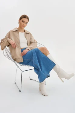 Shop LAMARQUE CADEN | Oversized Suede Bomber Jacket Sand
