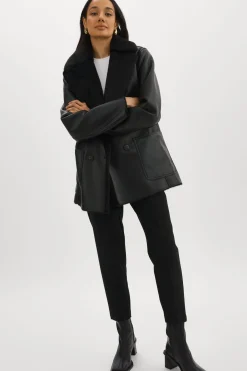 New LAMARQUE CAMILLE | Faux Shearling Reversible Coat Black