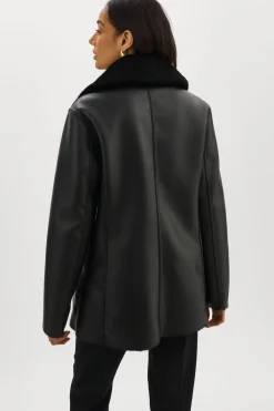 New LAMARQUE CAMILLE | Faux Shearling Reversible Coat Black