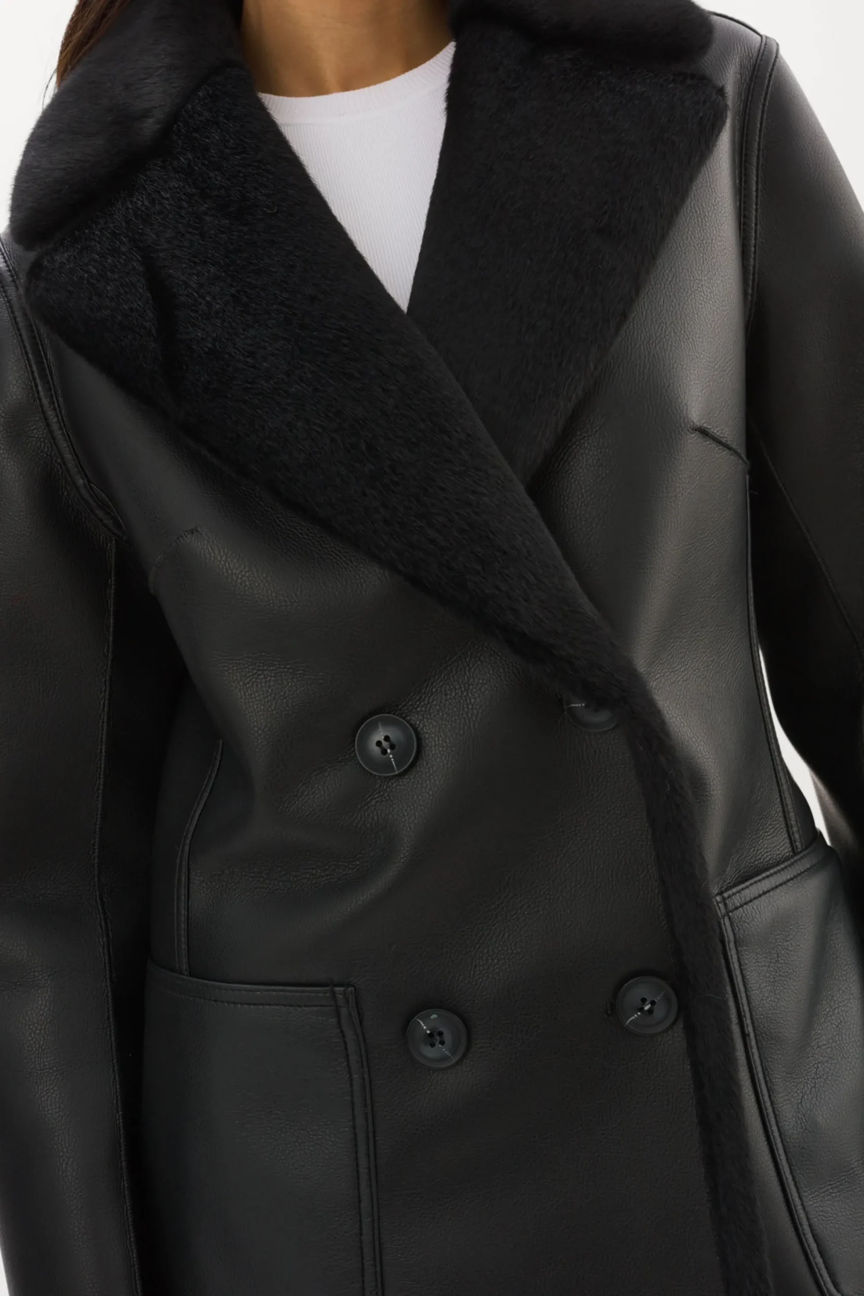 New LAMARQUE CAMILLE | Faux Shearling Reversible Coat Black