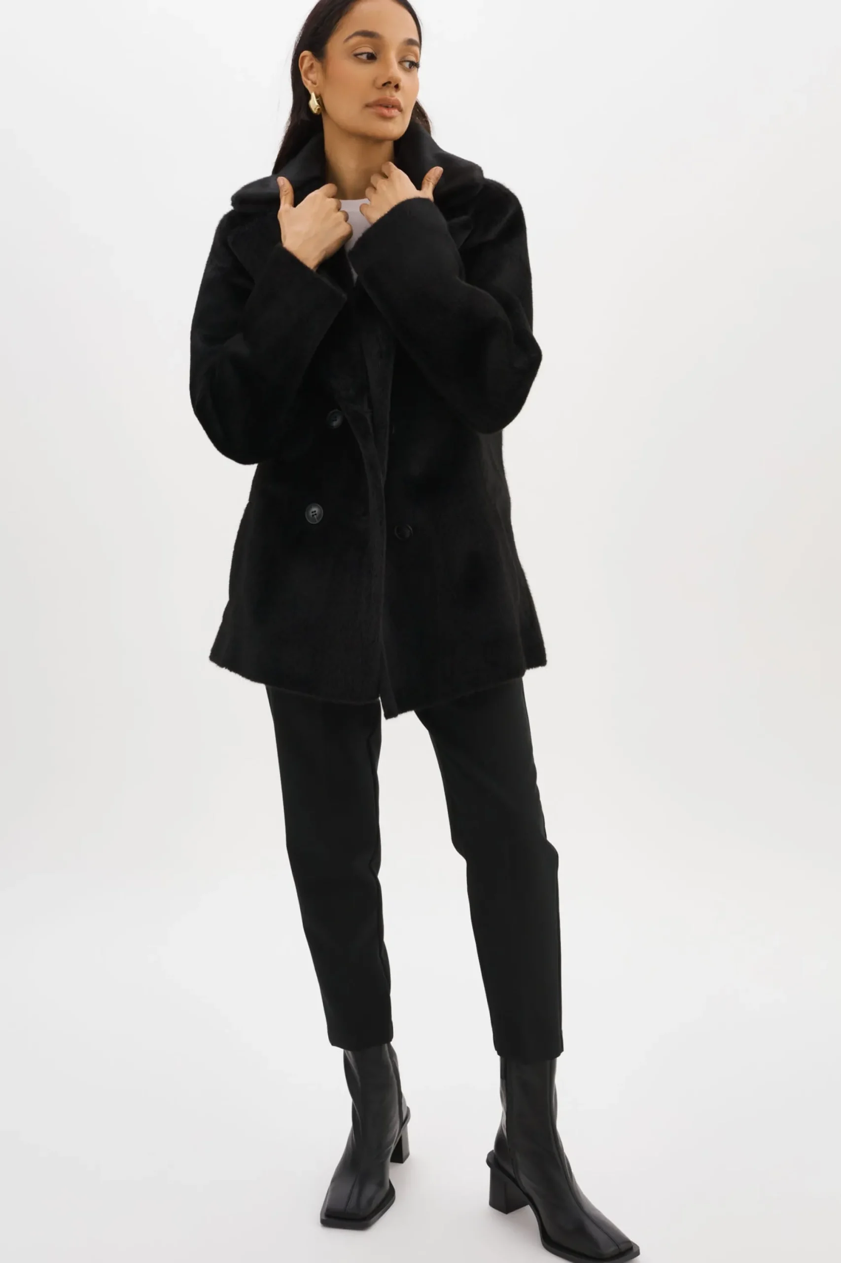 New LAMARQUE CAMILLE | Faux Shearling Reversible Coat Black