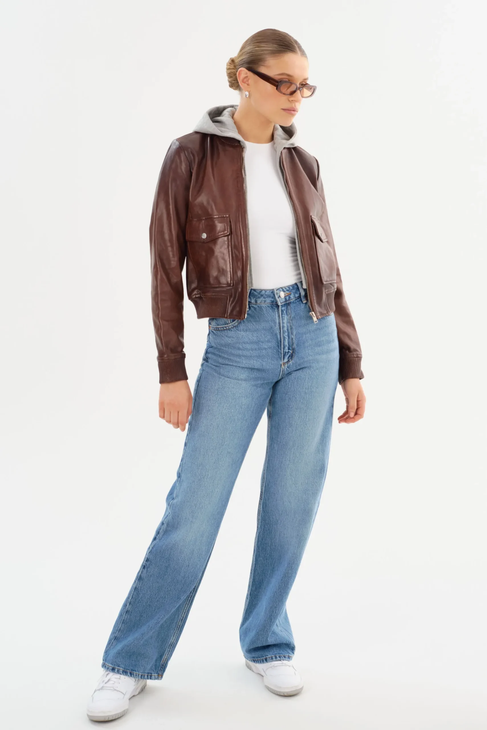 Outlet LAMARQUE CANDACE | Leather Bomber Jacket Chocolate Brown/Heather Grey
