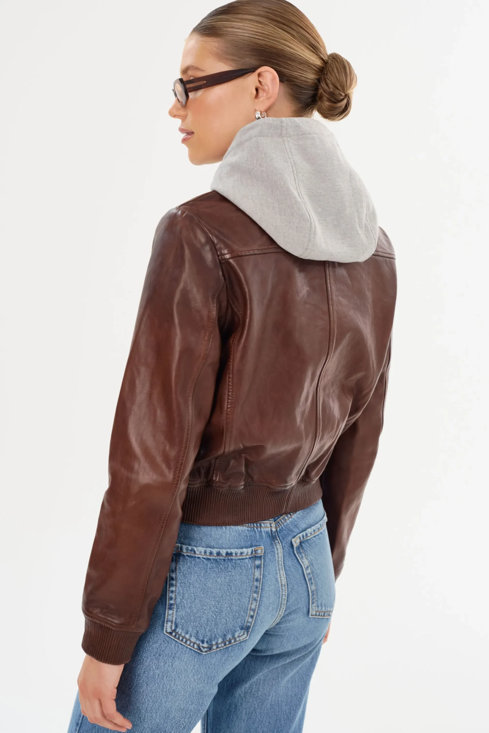 Outlet LAMARQUE CANDACE | Leather Bomber Jacket Chocolate Brown/Heather Grey