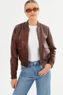 Outlet LAMARQUE CANDACE | Leather Bomber Jacket Chocolate Brown/Heather Grey