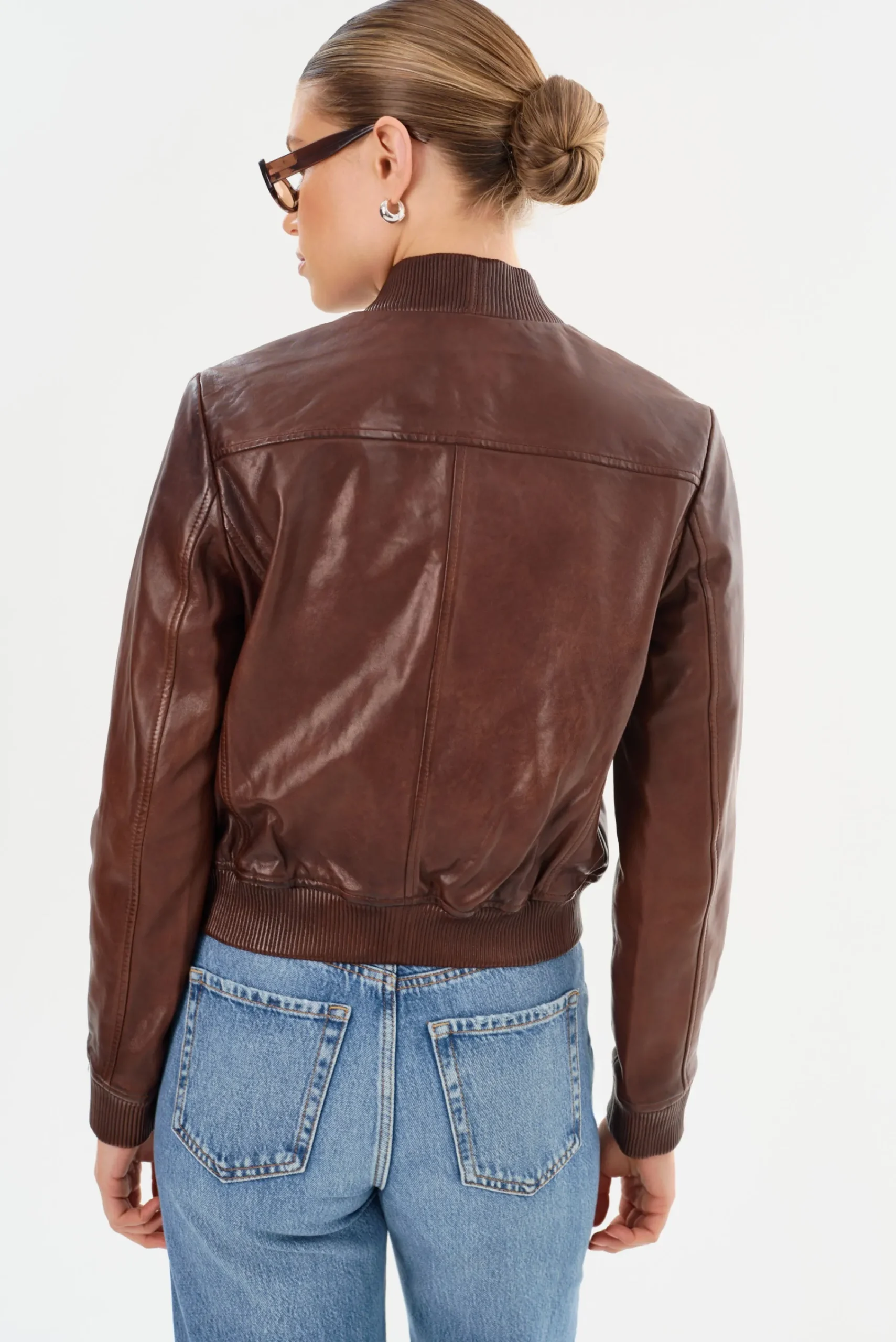 Outlet LAMARQUE CANDACE | Leather Bomber Jacket Chocolate Brown/Heather Grey