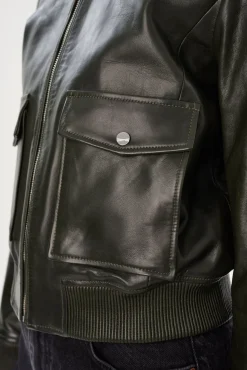 Outlet LAMARQUE CANDACE | Leather Bomber Jacket Dark Olive/Heather Grey
