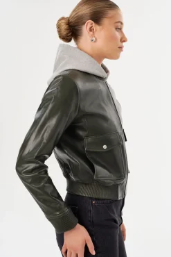 Outlet LAMARQUE CANDACE | Leather Bomber Jacket Dark Olive/Heather Grey