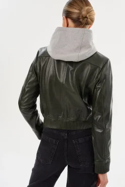Outlet LAMARQUE CANDACE | Leather Bomber Jacket Dark Olive/Heather Grey