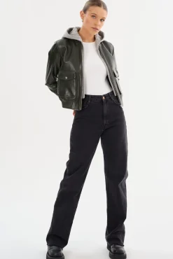 Outlet LAMARQUE CANDACE | Leather Bomber Jacket Dark Olive/Heather Grey
